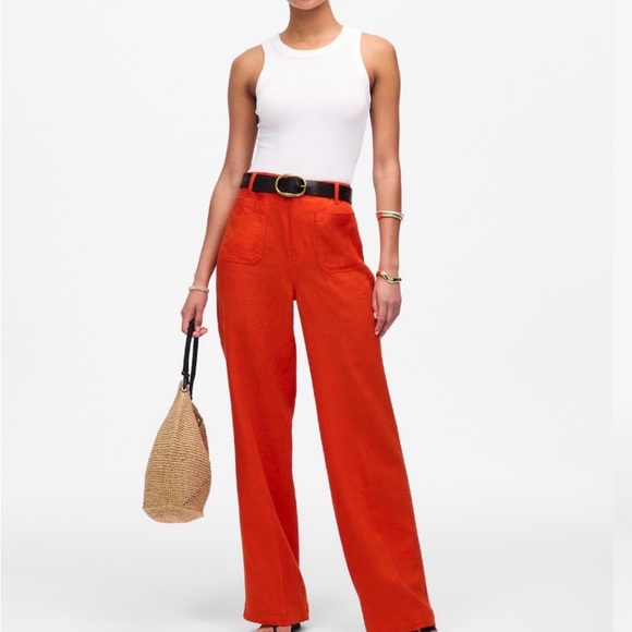 NWT Madewell 100% Linen Patch Pocket Flare Pants - Picture 2 of 3